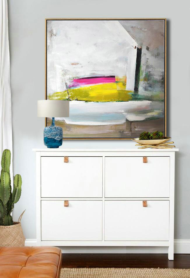 Handmade Painting Large Abstract Art,Oversized Palette Knife Painting Contemporary Art On Canvas,Big Wall Art For Living Room,Grey,Pink,Yellow.etc